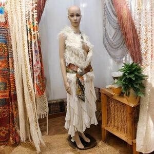 Boho Furry Vest Ivory Mossimo Mongolian looking Fake Fur Vest